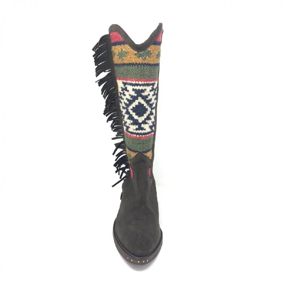 Passion Blanche Texano pelle vintage t.moro + kilim rombo suola in cuoio Offerta