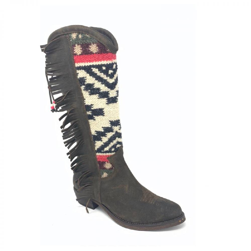 Passion Blanche Texano pelle vintage t.moro + kilim D suola in cuoio Economico