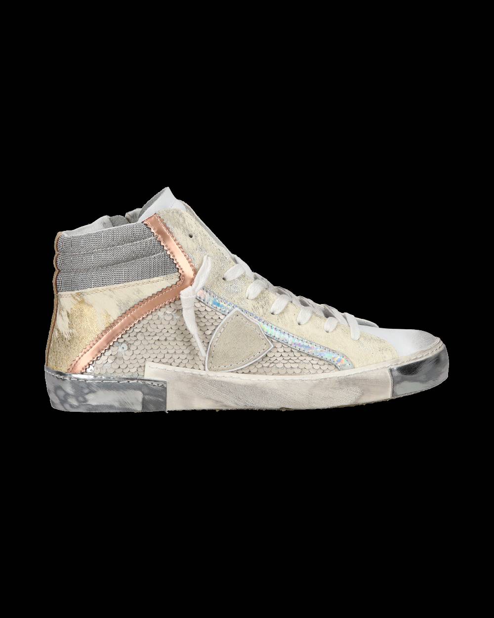 Philippe Model Sneaker casual Prsx da donna in pelle con inserti in paillettes - Bianco I Più Venduti