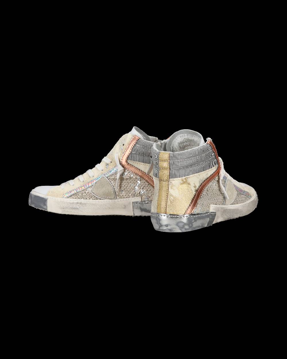 Philippe Model Sneaker casual Prsx da donna in pelle con inserti in paillettes - Bianco I Più Venduti