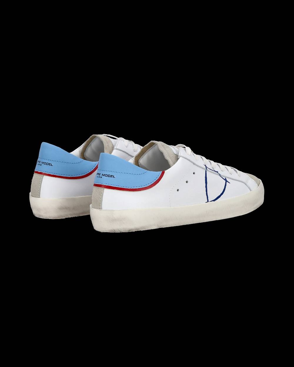Philippe Model Sneakers basse Paris da Ragazzo in pelle, Bianco Azzurro Convenienza