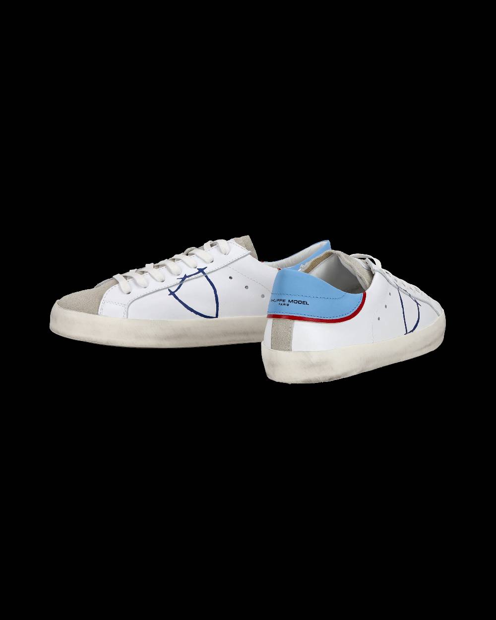 Philippe Model Sneakers basse Paris da Ragazzo in pelle, Bianco Azzurro Convenienza