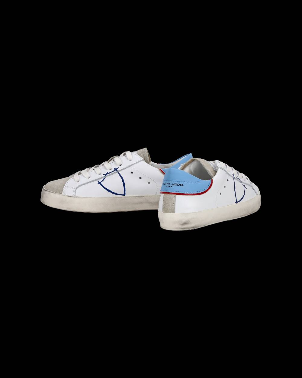 Philippe Model Sneakers basse Paris da Bambino in pelle, Bianco Azzurro Novità