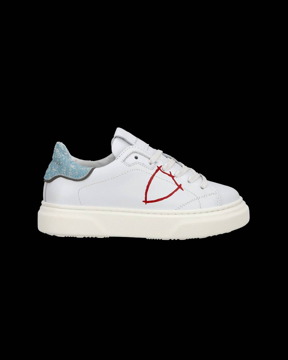 Philippe Model Sneakers Temple basse da Bambino in pelle, Bianco Azzurro Presa