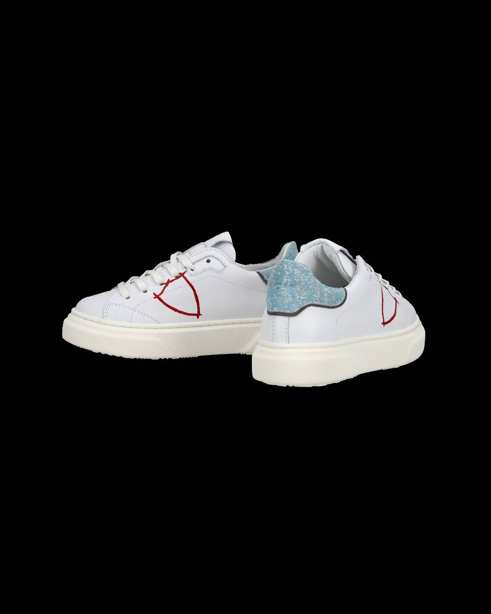 Philippe Model Sneakers Temple basse da Bambino in pelle, Bianco Azzurro Presa