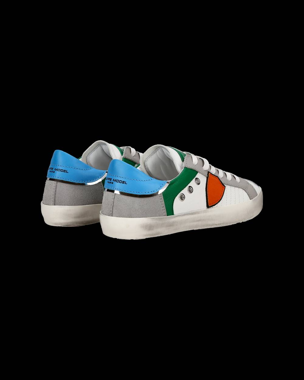 Philippe Model Sneakers Paris basse da Ragazzo in pelle, Bianco Verde Economico