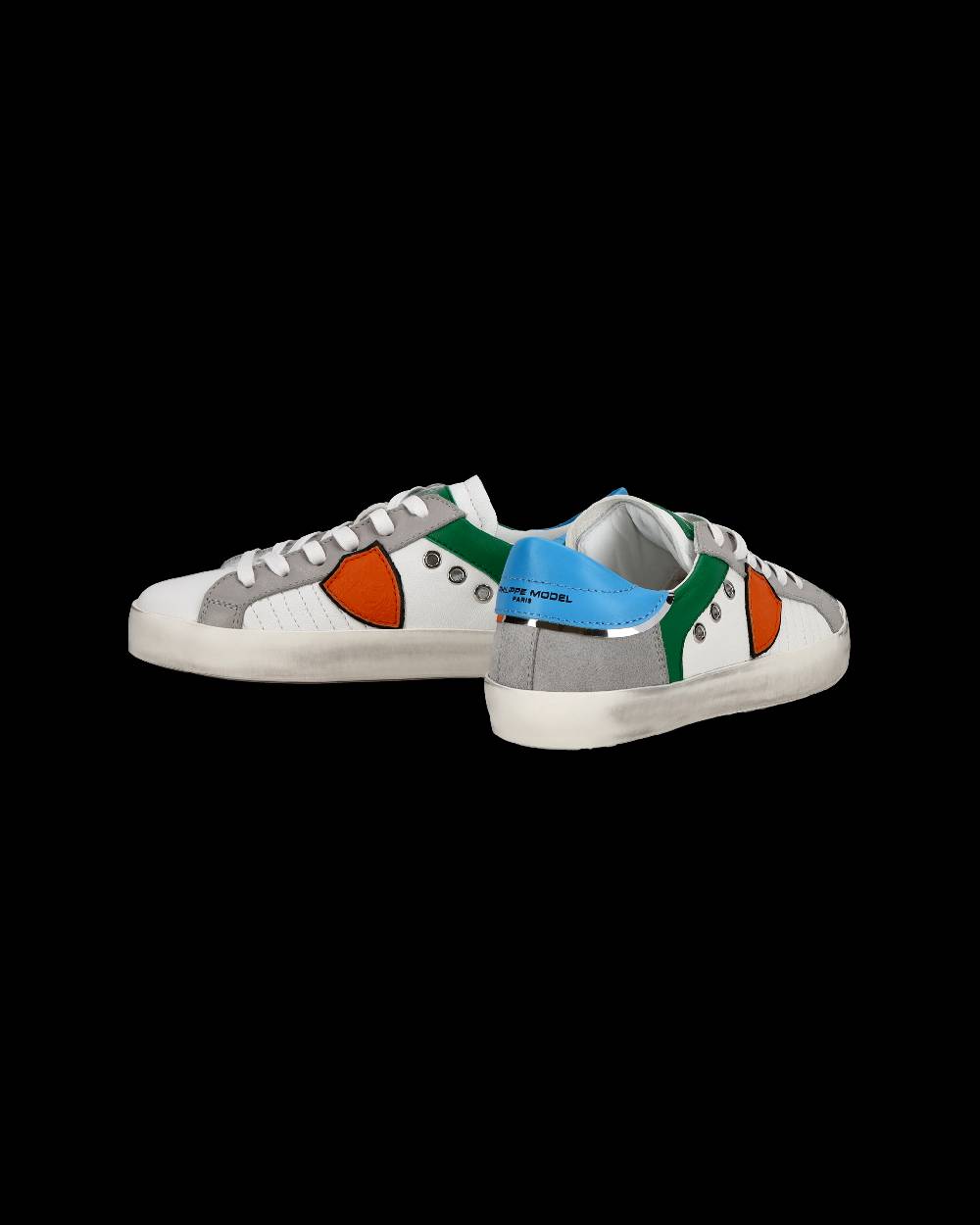 Philippe Model Sneakers Paris basse da Ragazzo in pelle, Bianco Verde Economico