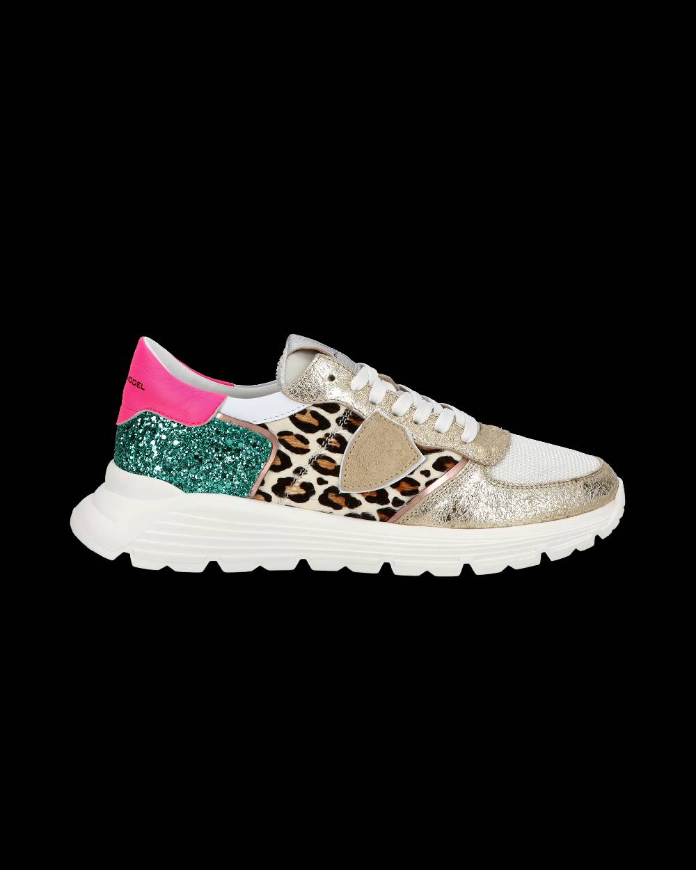 Philippe Model Sneakers basse Trpx Haute da Ragazzo in pelle e glitter, Bianco Verde Vendita Calda