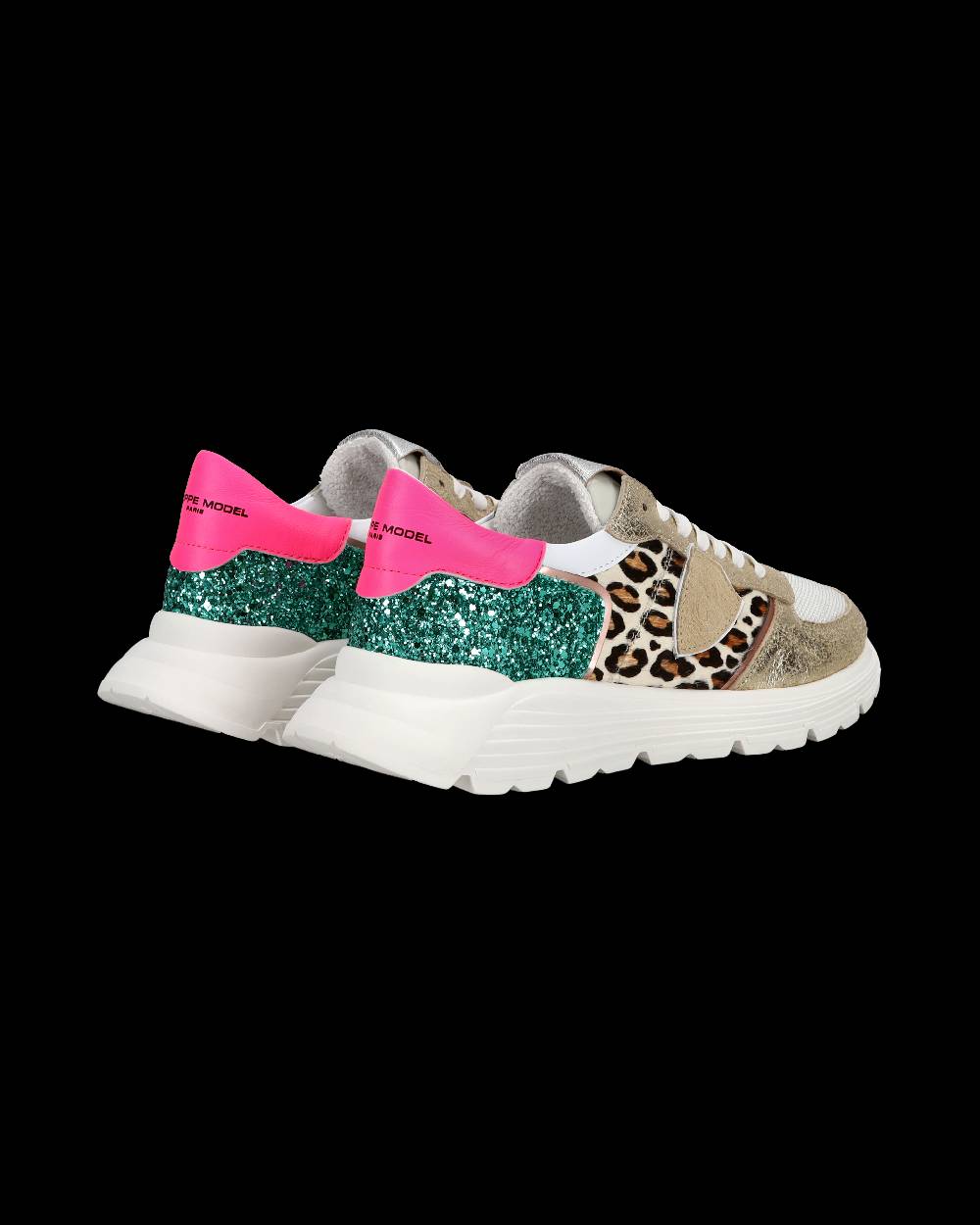 Philippe Model Sneakers basse Trpx Haute da Ragazzo in pelle e glitter, Bianco Verde Vendita Calda