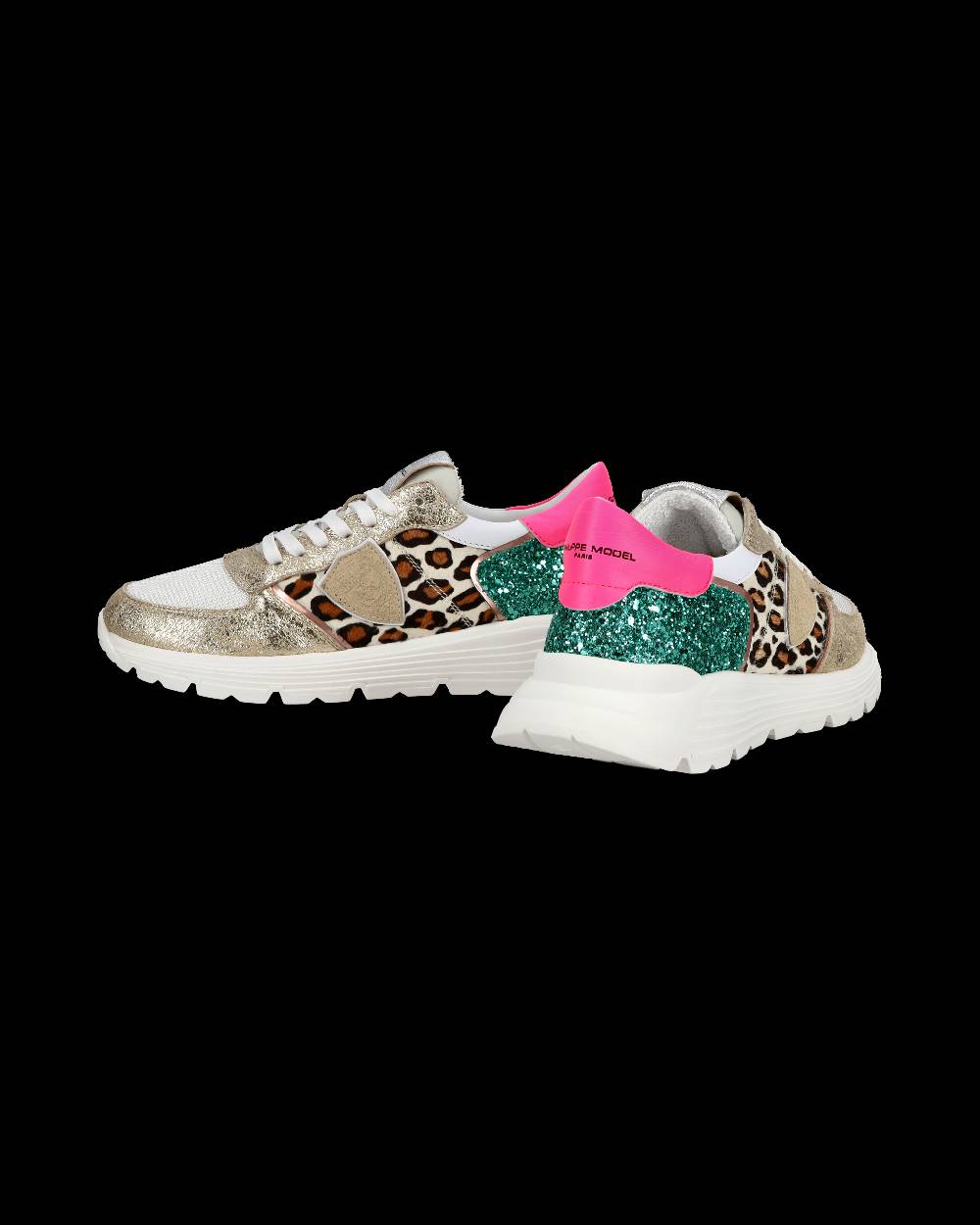 Philippe Model Sneakers basse Trpx Haute da Ragazzo in pelle e glitter, Bianco Verde Vendita Calda
