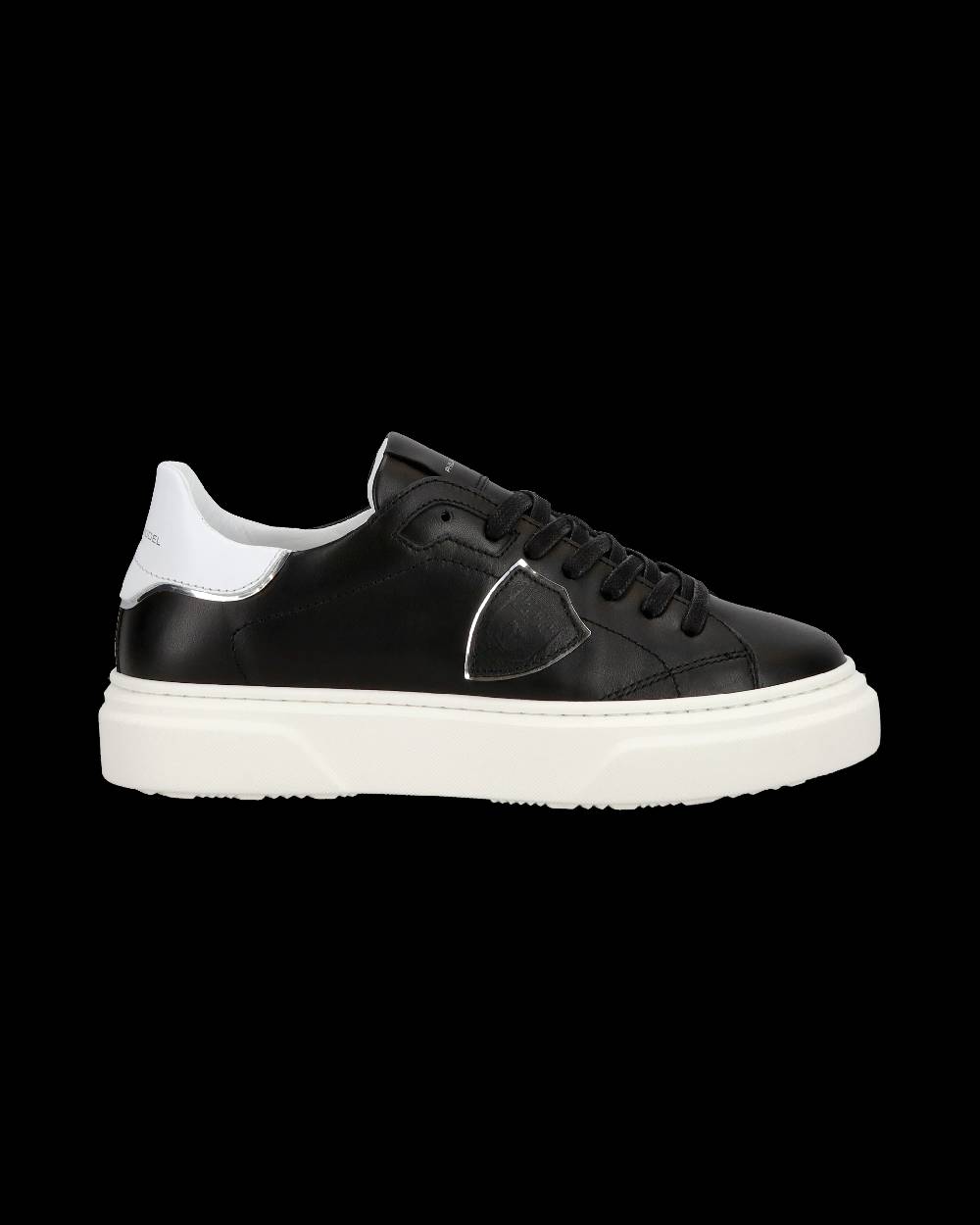 Philippe Model Junior Temple Low-Top Sneakers in Leather, Black White Saldi Di Fabbrica