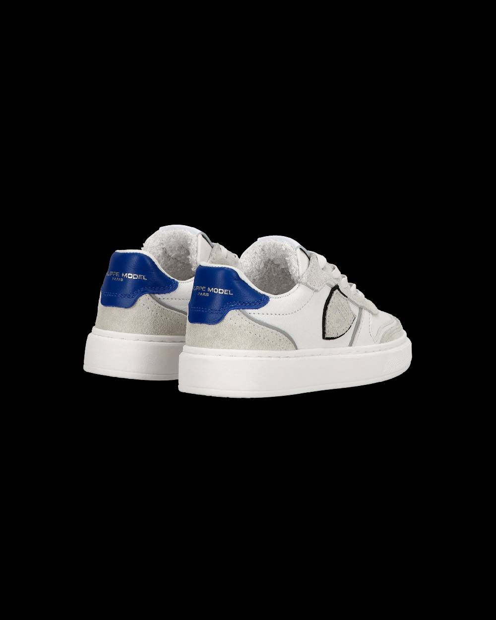 Philippe Model Baby Nice Low-Top Sneakers in Leather, White Blue Promozione Limitata