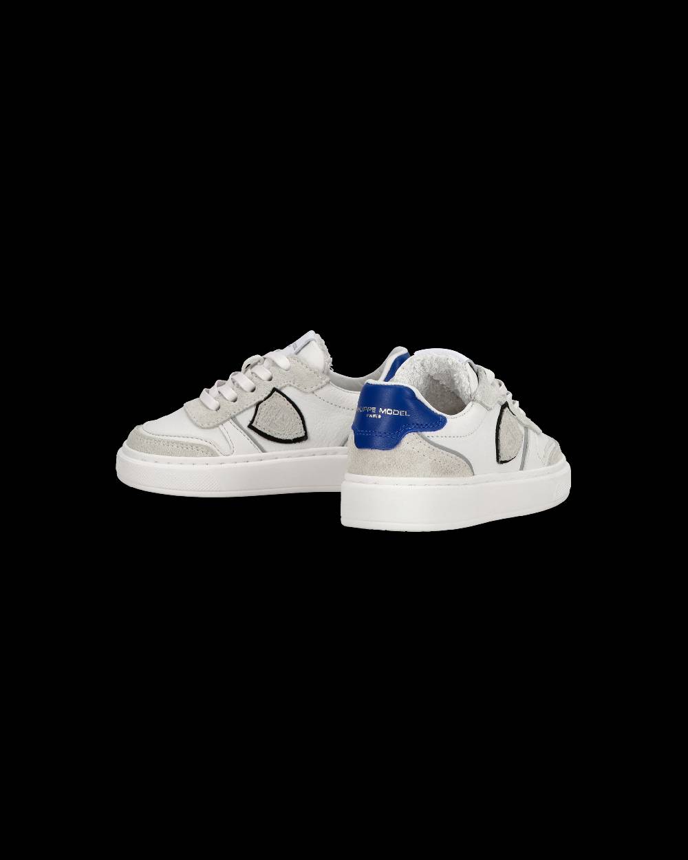 Philippe Model Baby Nice Low-Top Sneakers in Leather, White Blue Promozione Limitata
