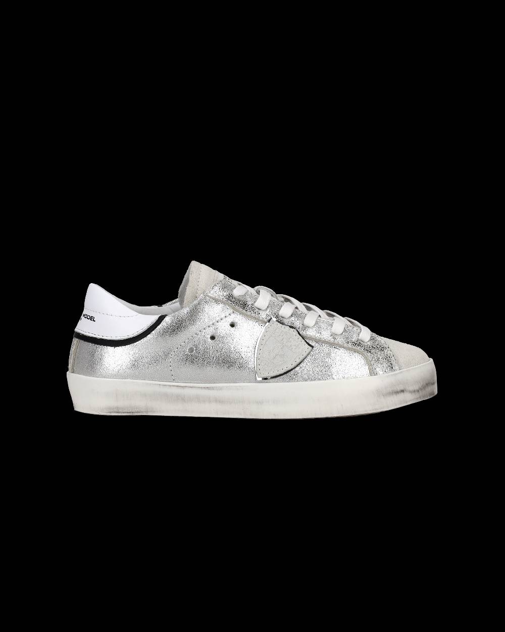 Philippe Model Sneakers Paris da Bambini Argento e Nere in Pelle Metal Vendita