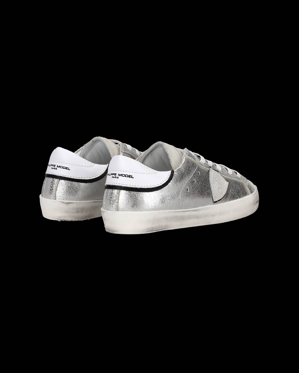 Philippe Model Sneakers Paris da Bambini Argento e Nere in Pelle Metal Vendita