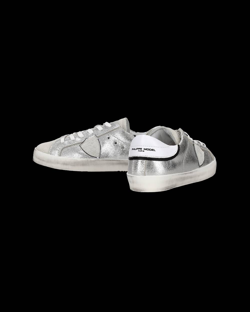 Philippe Model Sneakers Paris da Bambini Argento e Nere in Pelle Metal Vendita