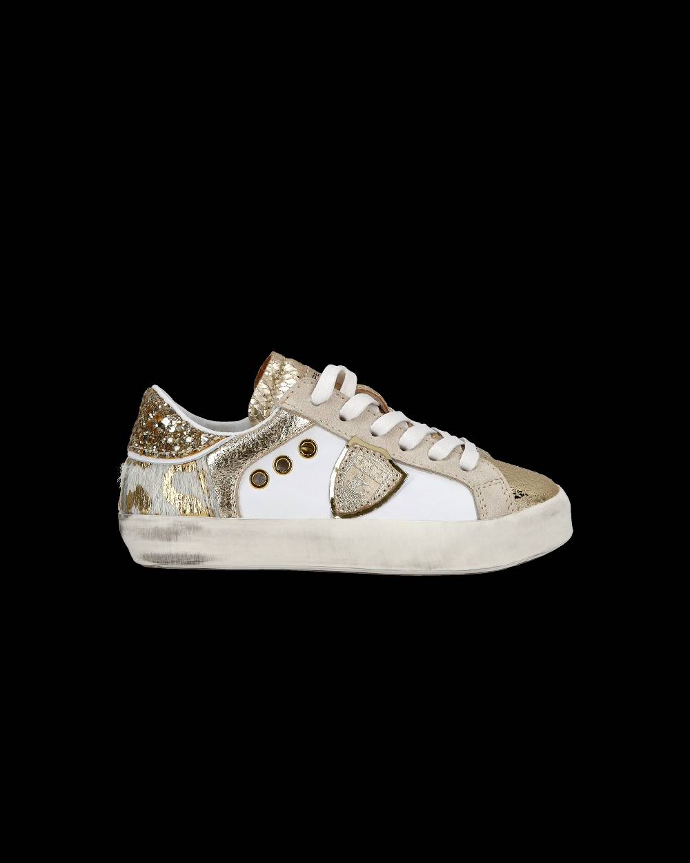 Philippe Model Baby Paris Low-Top Sneakers in Leather, White Gold Qualità Garantita