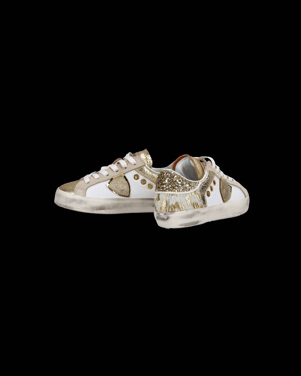 Philippe Model Baby Paris Low-Top Sneakers in Leather, White Gold Qualità Garantita