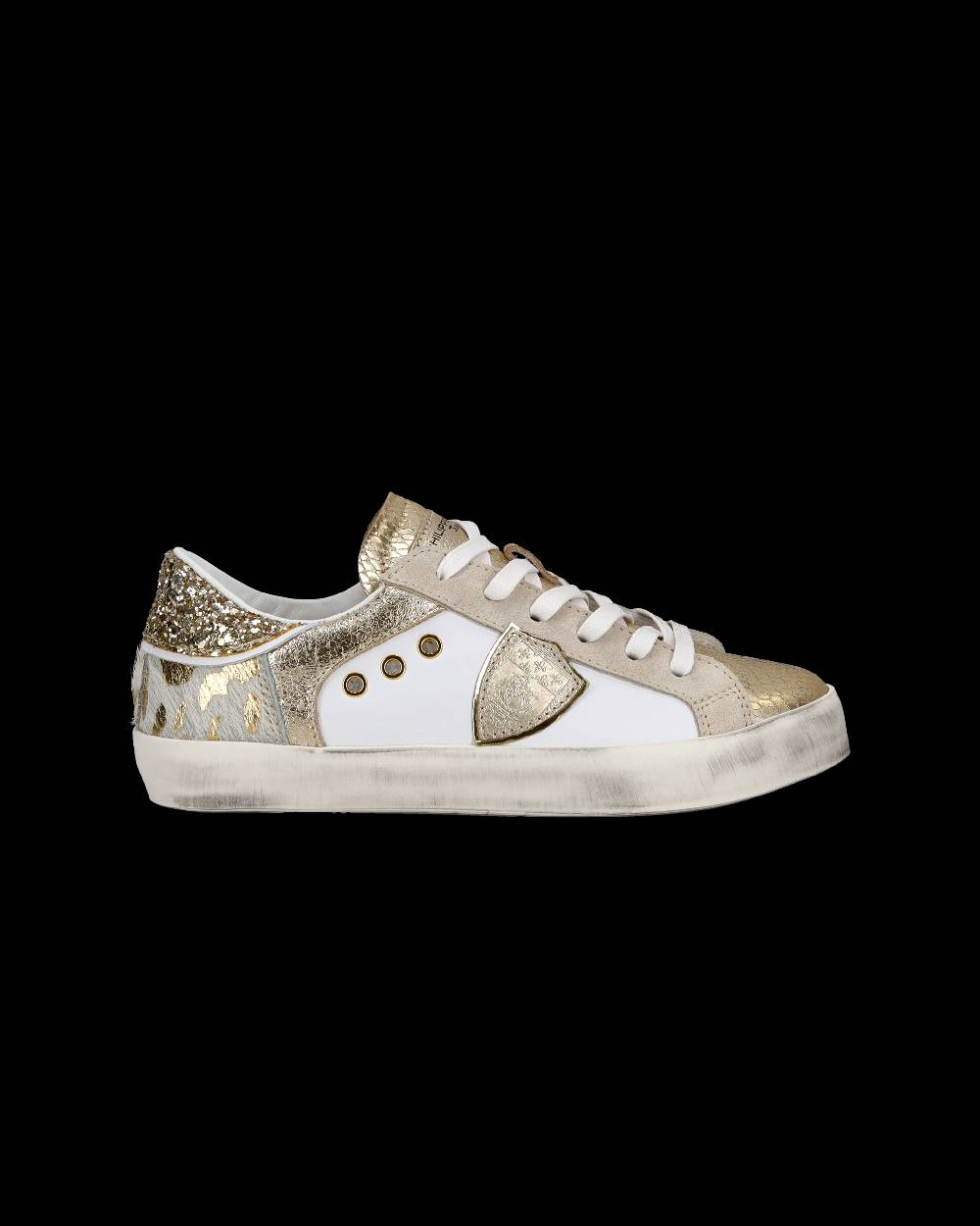 Philippe Model Sneakers basse Paris da Bambino in pelle, Bianco Oro Outlet