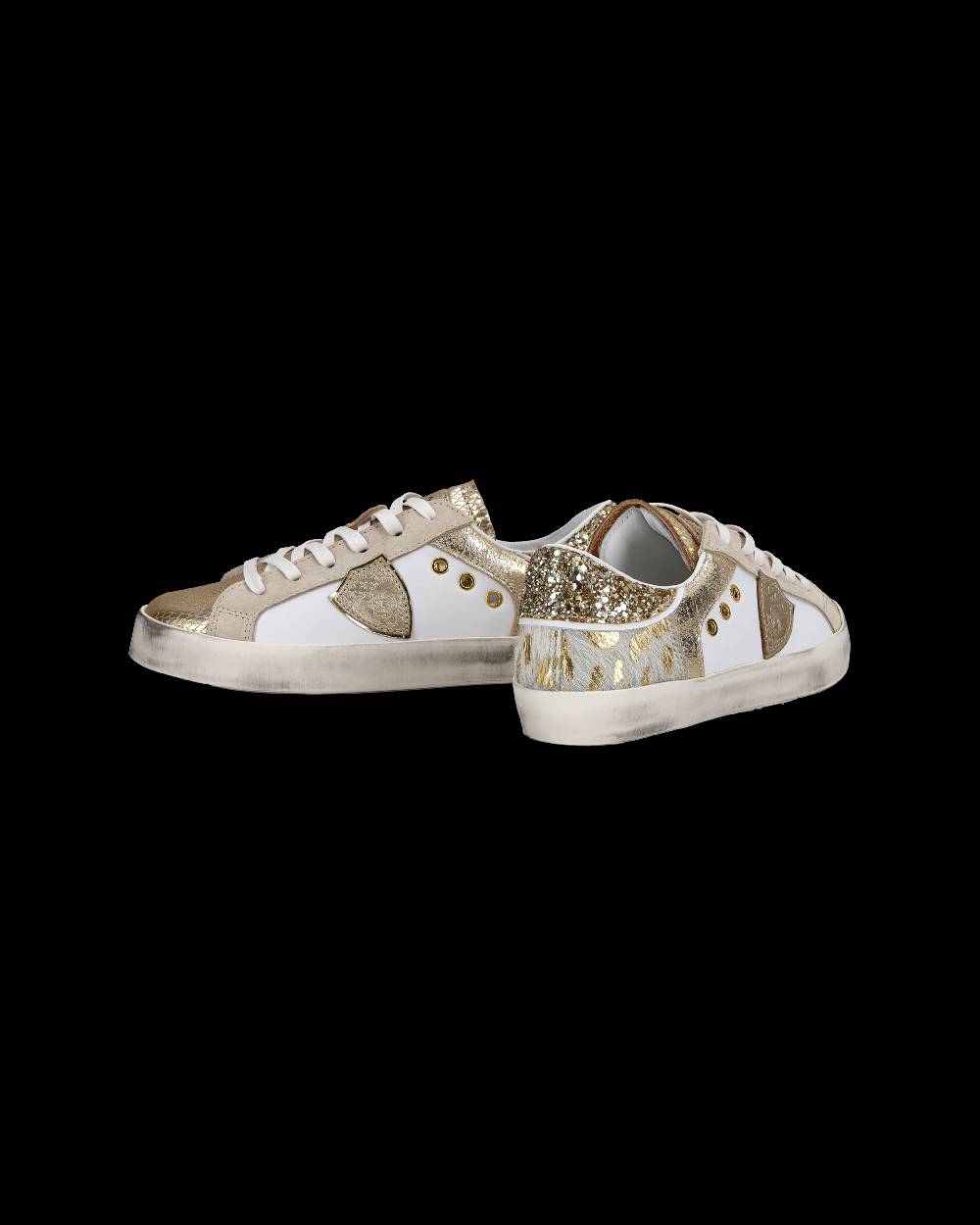 Philippe Model Sneakers basse Paris da Bambino in pelle, Bianco Oro Outlet