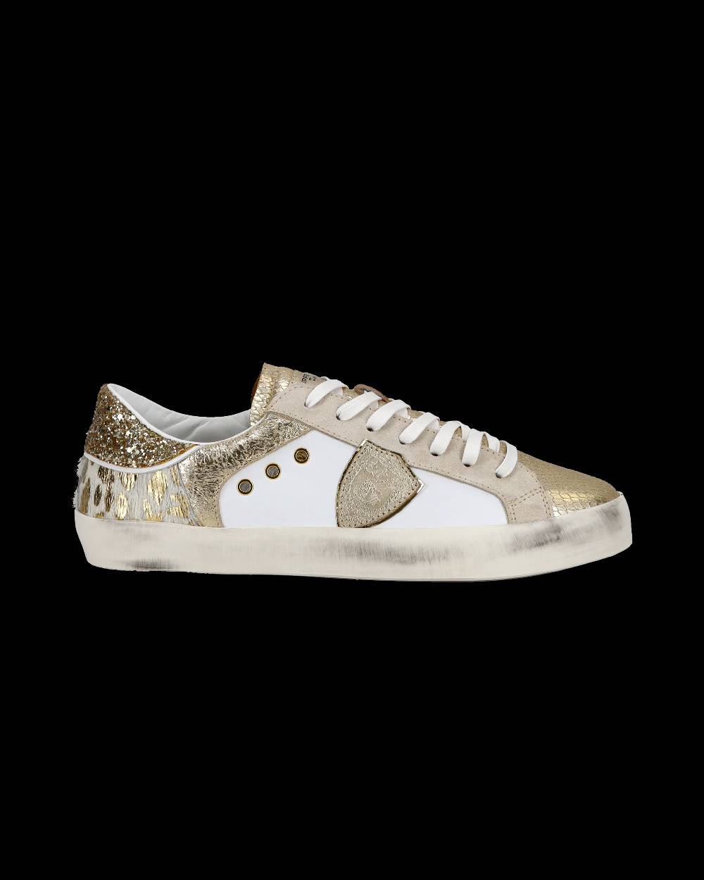 Philippe Model Sneakers basse Paris da Bambino in pelle, Bianco Oro In Vendita