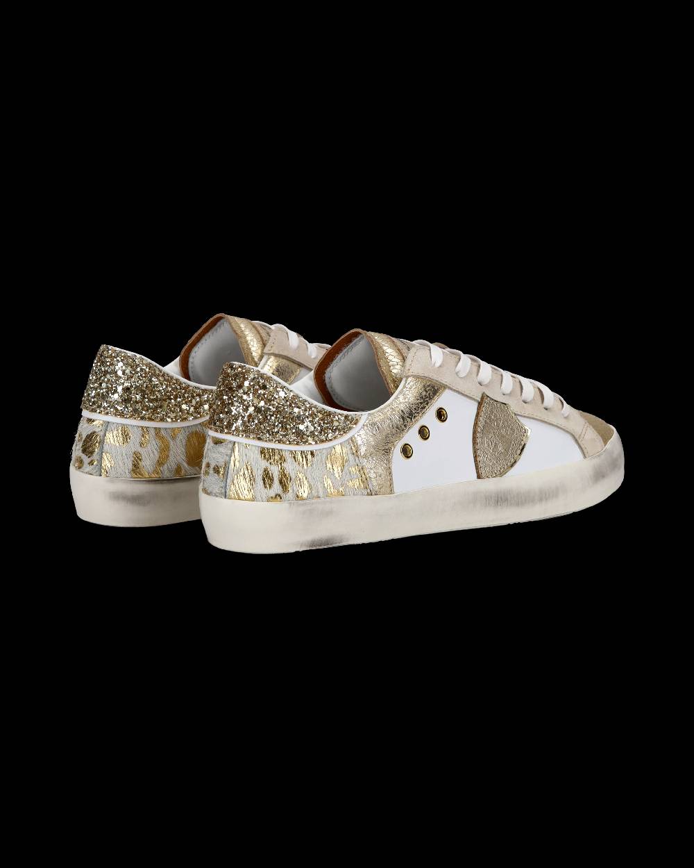 Philippe Model Sneakers basse Paris da Bambino in pelle, Bianco Oro In Vendita