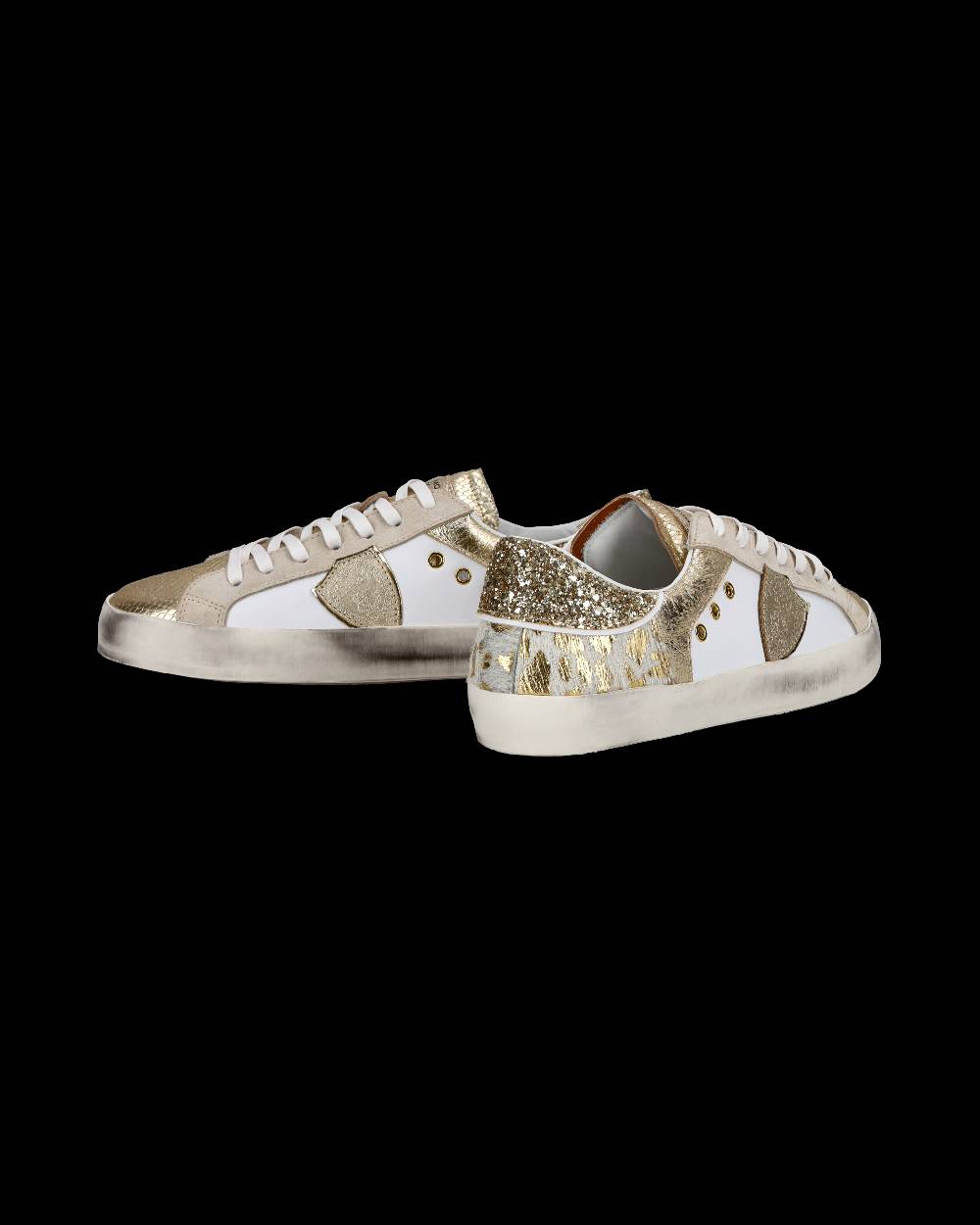 Philippe Model Sneakers basse Paris da Bambino in pelle, Bianco Oro In Vendita