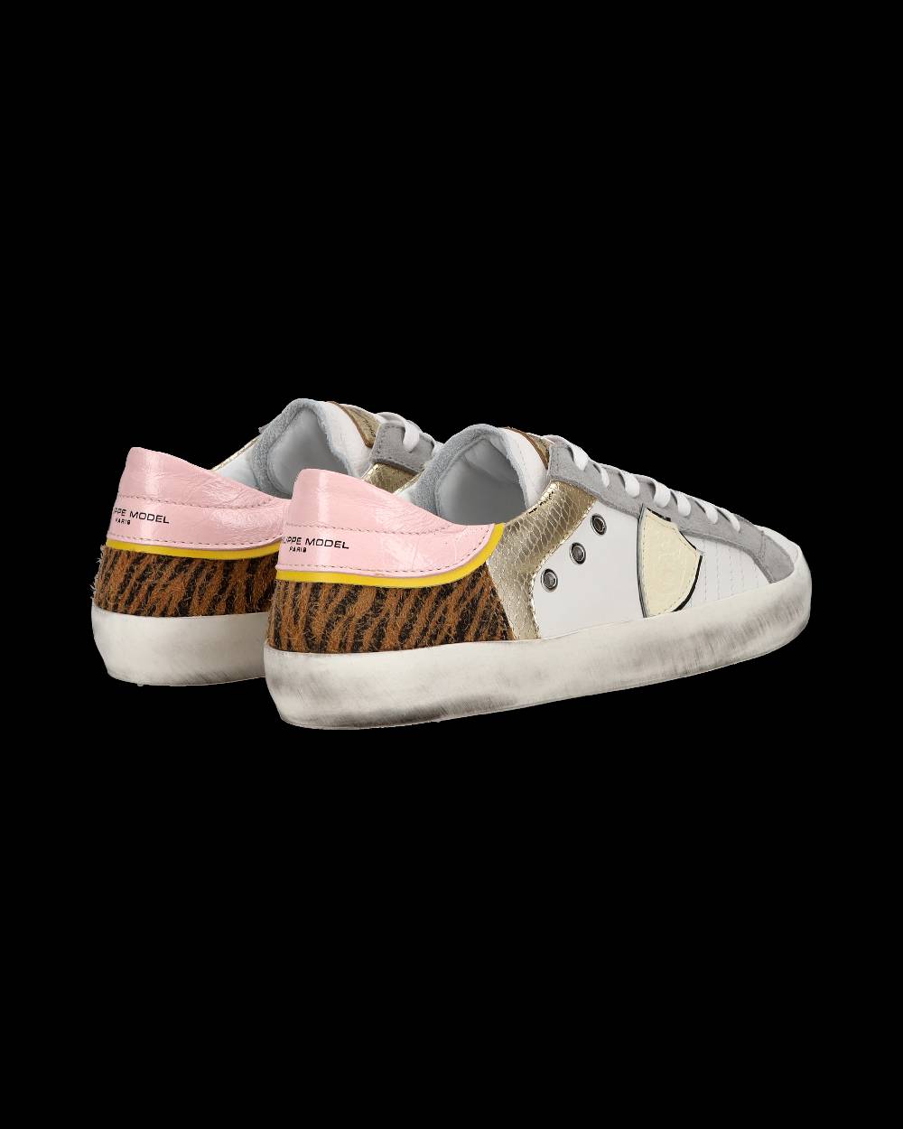 Philippe Model Sneakers basse Paris da Bambino in pelle, Bianco Cognac Saldi