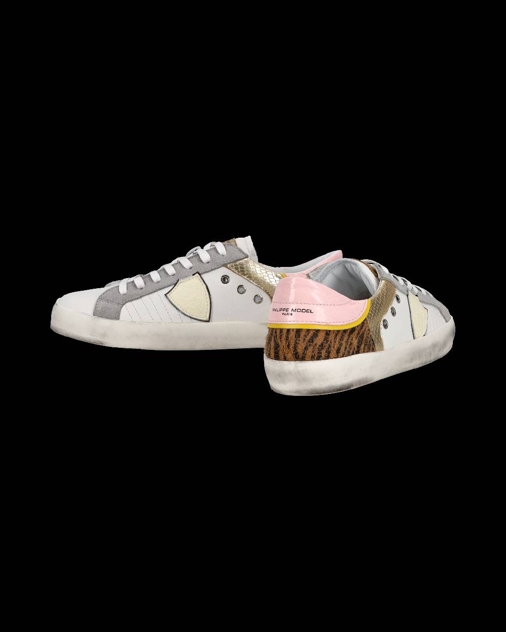 Philippe Model Sneakers basse Paris da Bambino in pelle, Bianco Cognac Saldi