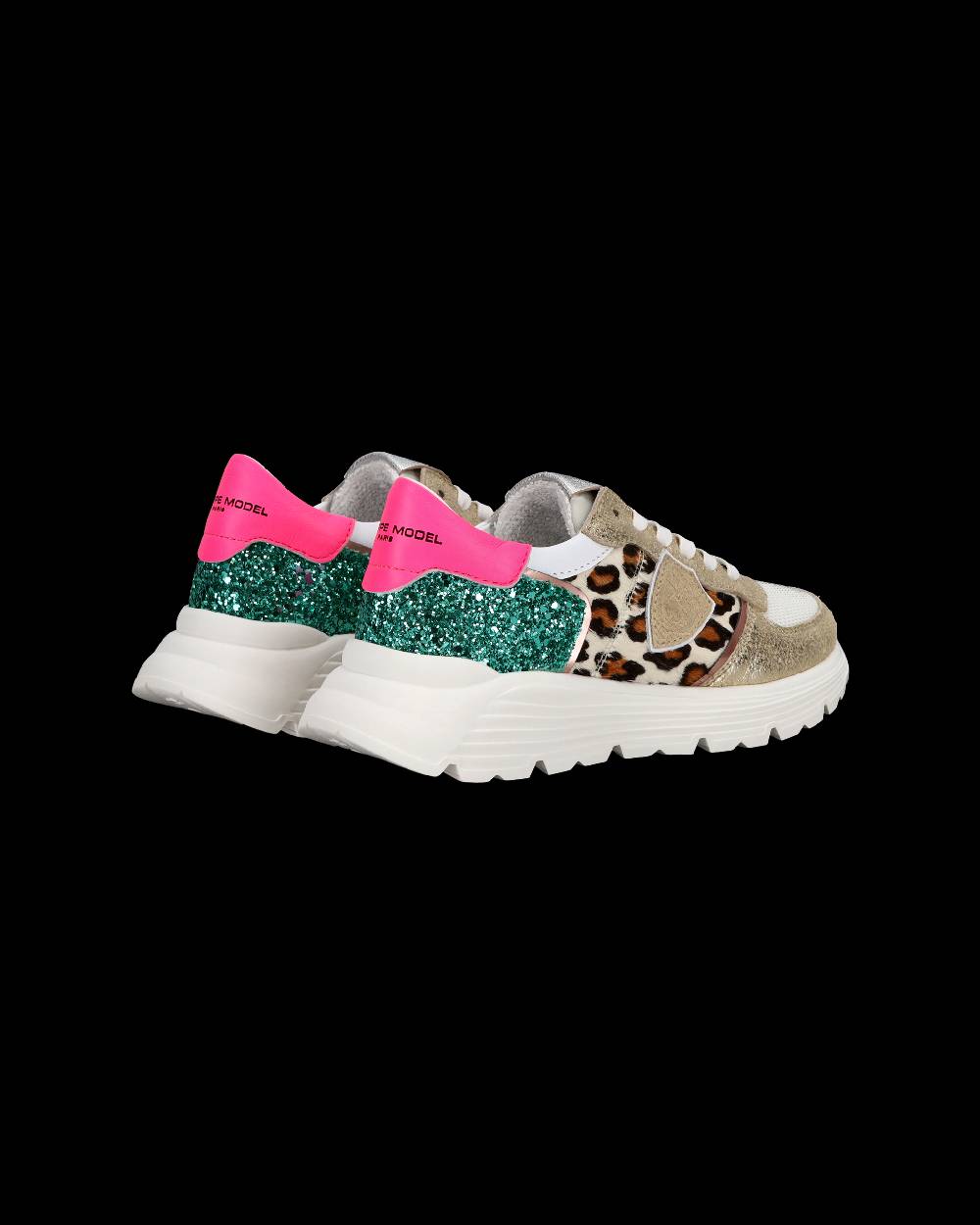Philippe Model Sneakers basse Trpx Haute da Ragazzo in pelle e glitter, Bianco Verde Offerte