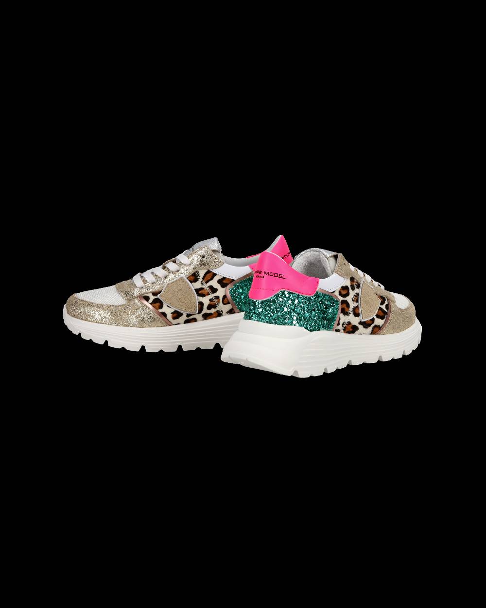 Philippe Model Sneakers basse Trpx Haute da Ragazzo in pelle e glitter, Bianco Verde Offerte