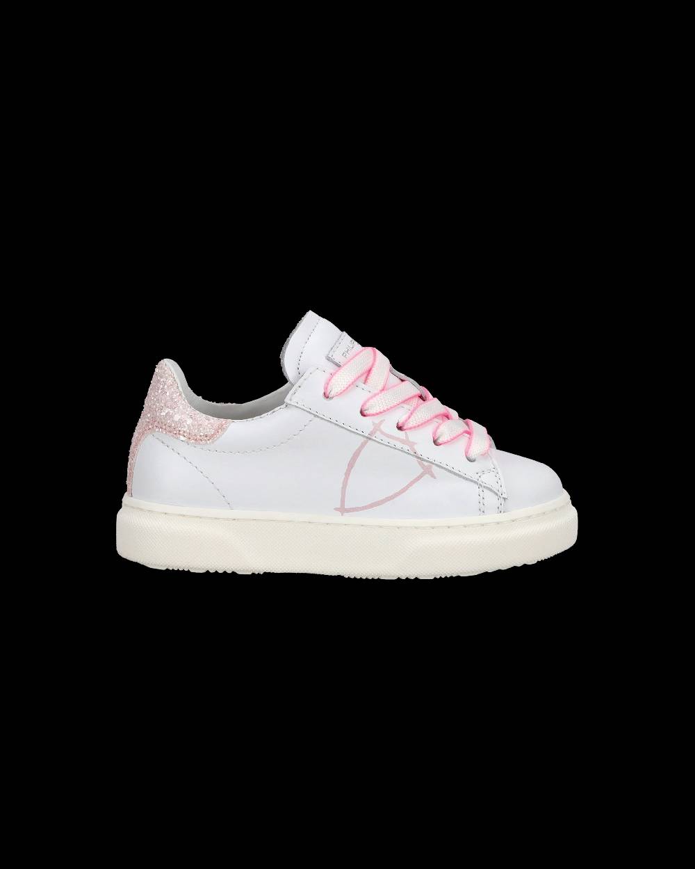 Philippe Model Baby Temple Low-Top Sneakers in Leather, White Pink Vendita Calda
