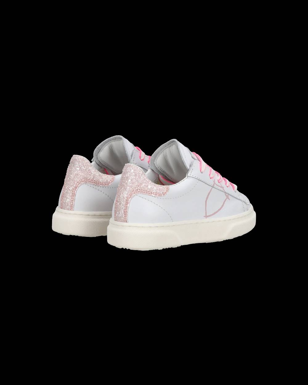 Philippe Model Baby Temple Low-Top Sneakers in Leather, White Pink Vendita Calda