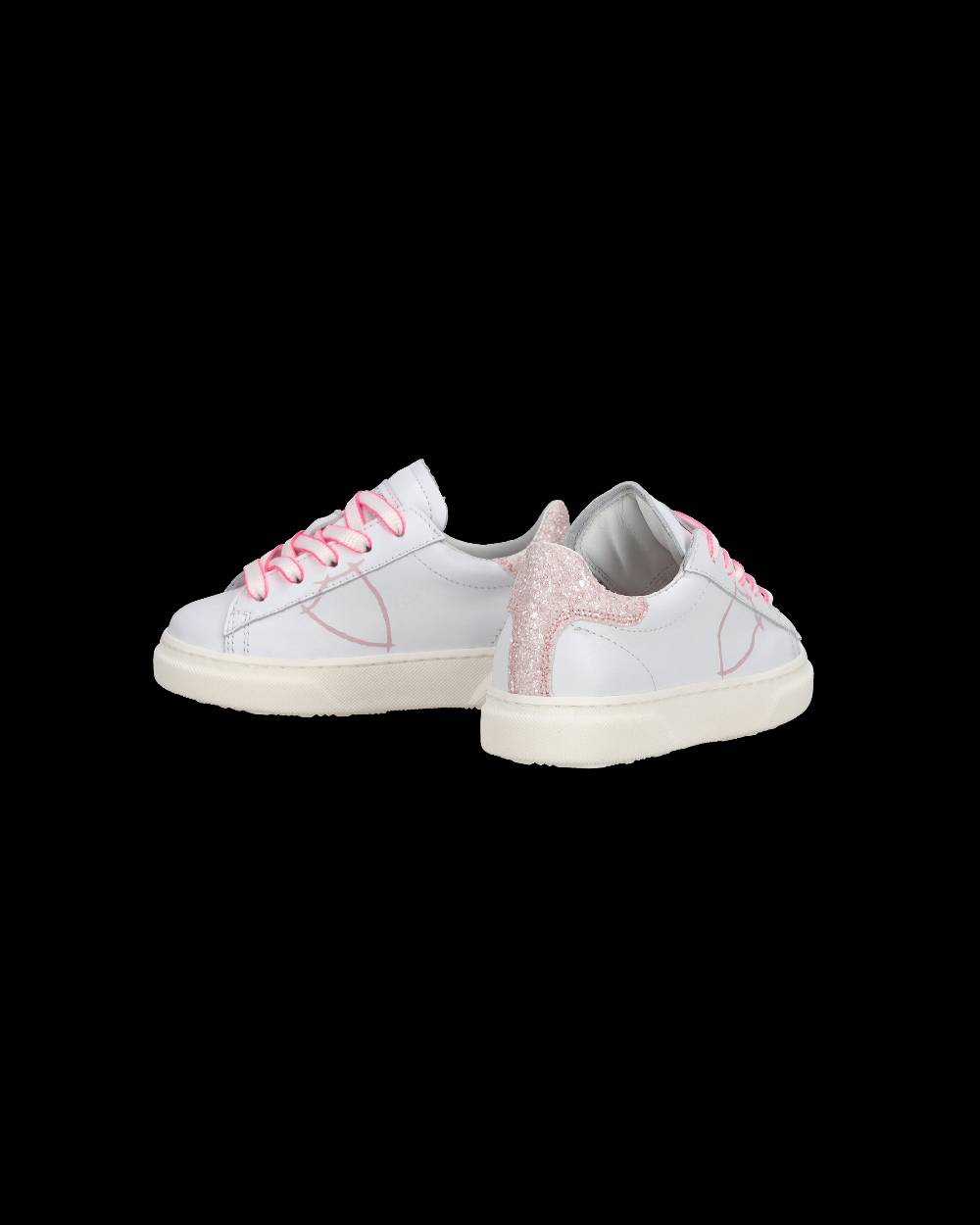 Philippe Model Baby Temple Low-Top Sneakers in Leather, White Pink Vendita Calda
