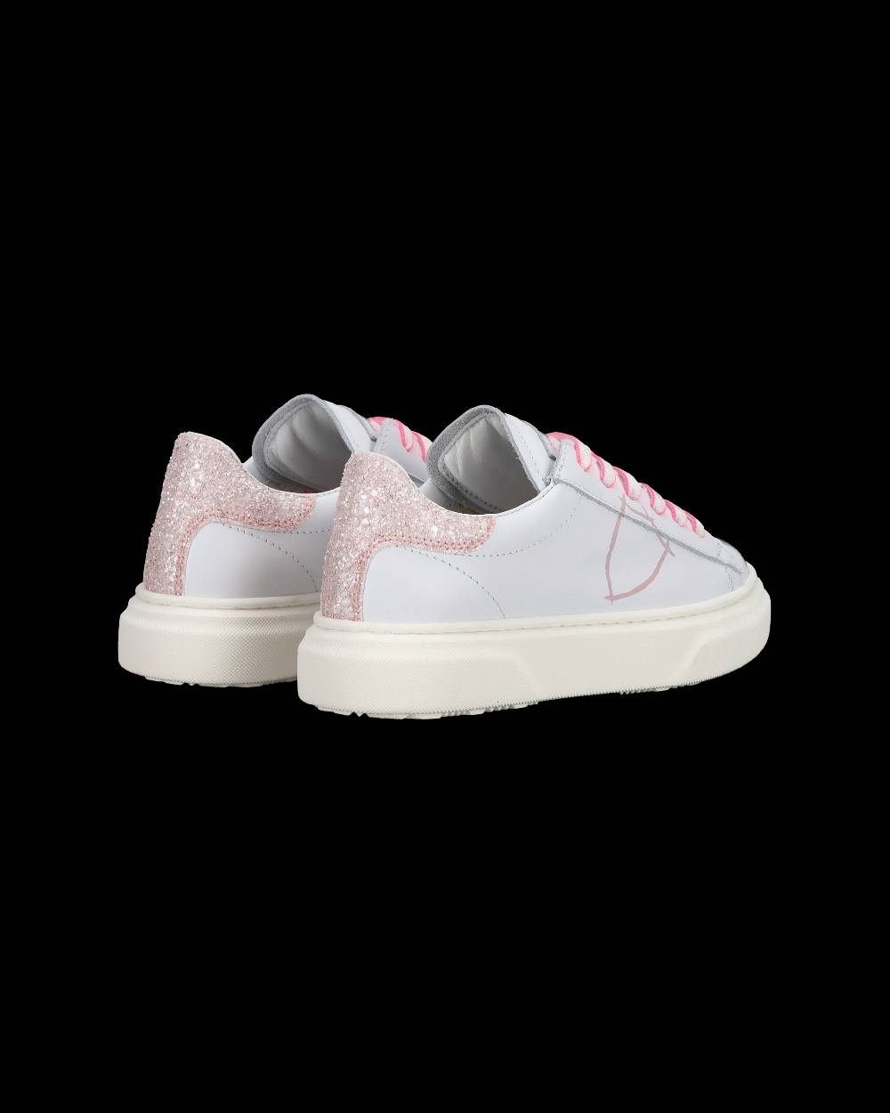 Philippe Model Sneakers basse Temple da Ragazzo in pelle, Bianco Rosa Vendita Economica