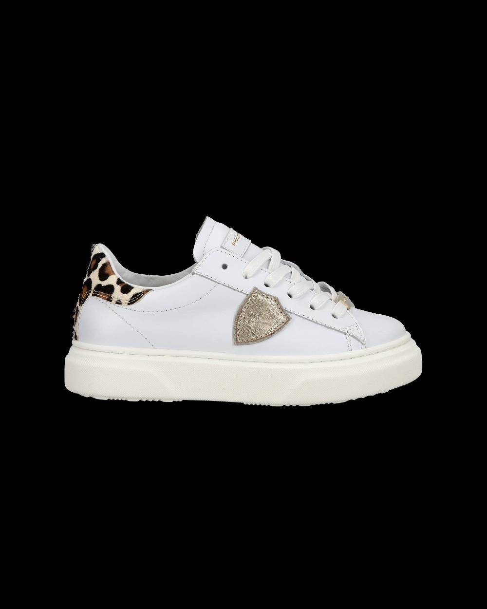 Philippe Model Junior Temple Low-Top Sneakers in Leather, White Pink Saldi Di Fabbrica
