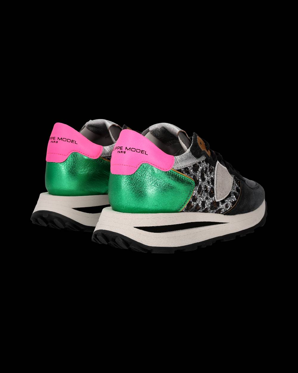 Philippe Model Sneaker Tropez Haute Donna, Nero e Verde In Linea