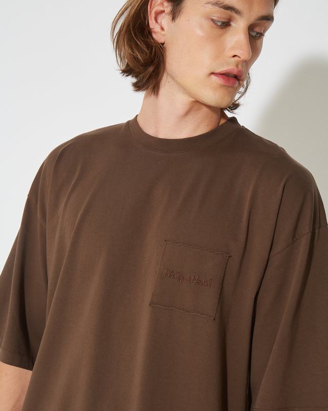 Philippe Model T-Shirt Maurice da Uomo Marrone Noce in Jersey Italia