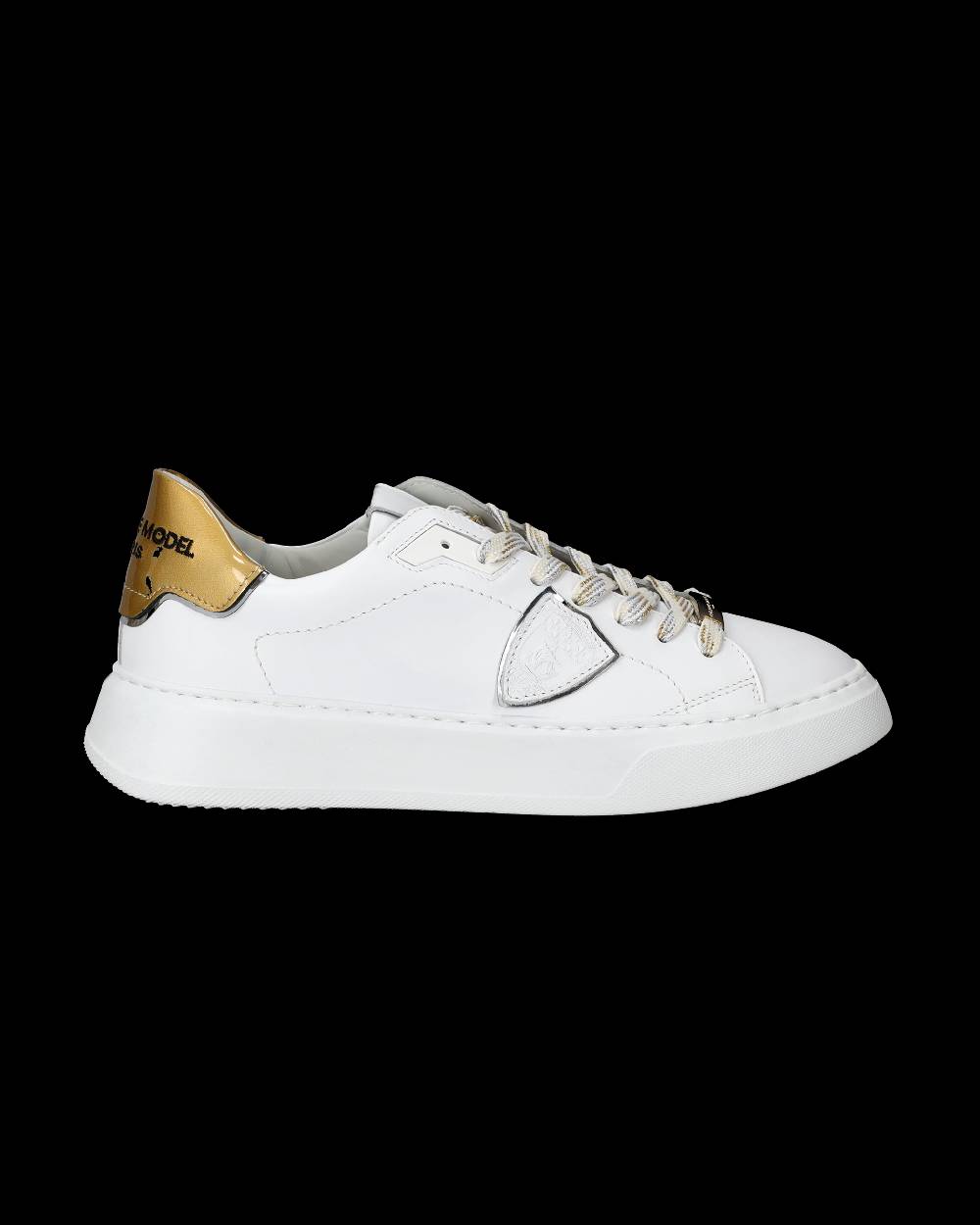 Philippe Model Sneakers Temple da Donna Bianche e Oro in Pelle E Vernice Saldi Di Fabbrica