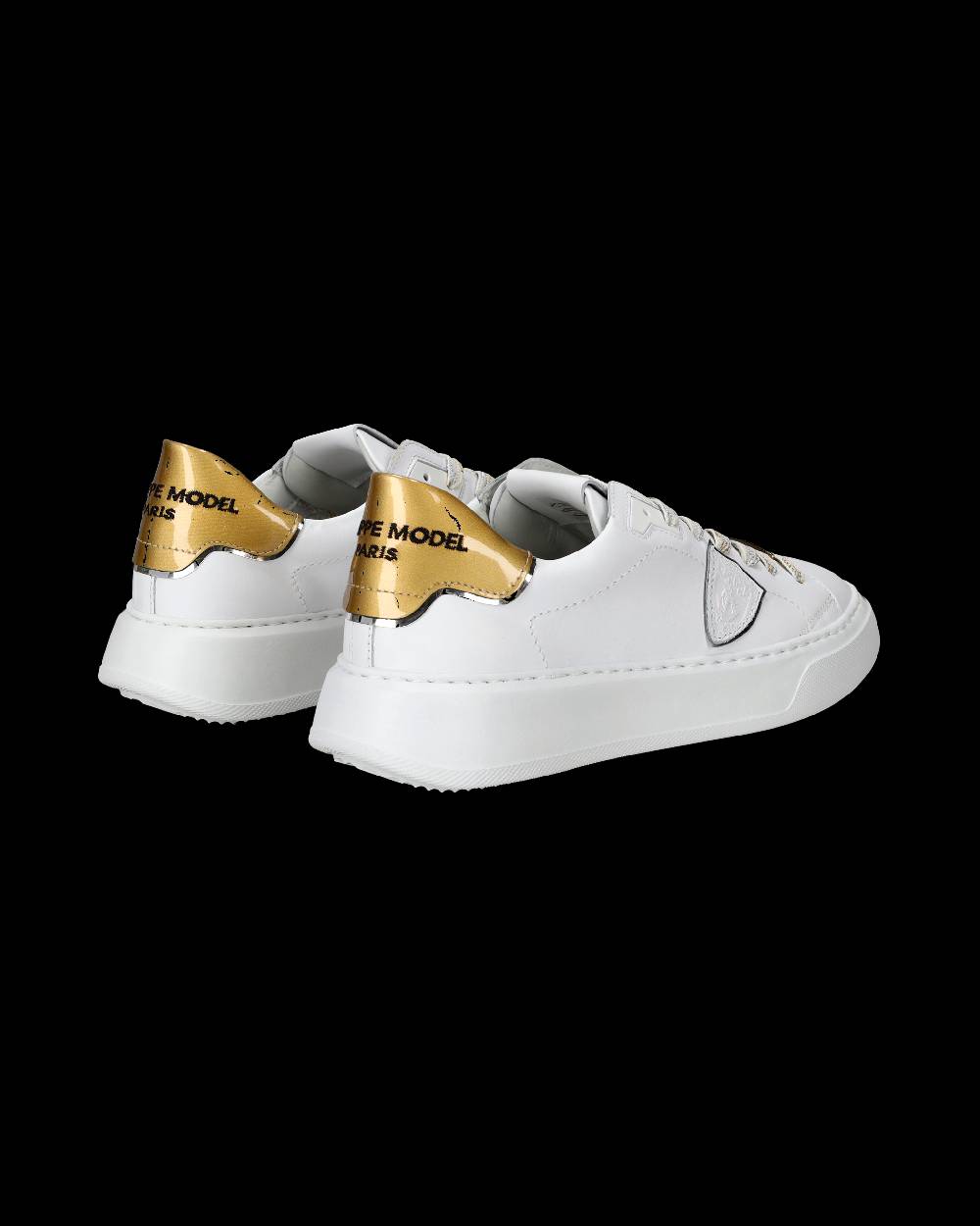 Philippe Model Sneakers Temple da Donna Bianche e Oro in Pelle E Vernice Saldi Di Fabbrica
