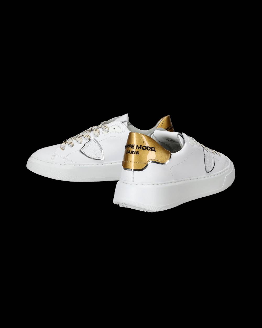 Philippe Model Sneakers Temple da Donna Bianche e Oro in Pelle E Vernice Saldi Di Fabbrica