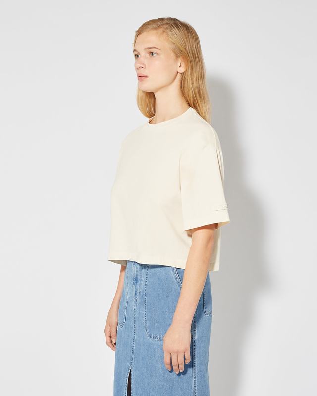 Philippe Model T-Shirt Cropped Marion da Donna Beige ecru in Jersey Spedizione Gratuita