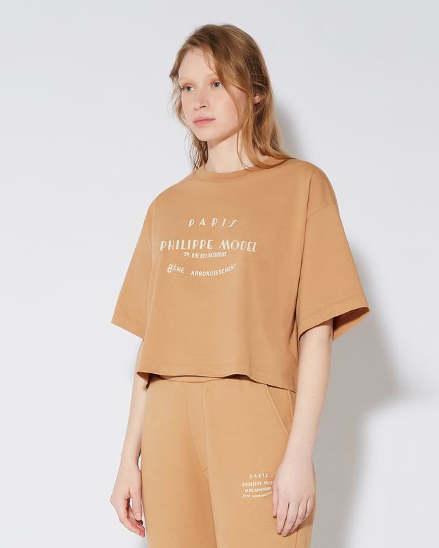 Philippe Model T-shirt cropped Marion da Donna Marrone in Jersey Consegna Veloce