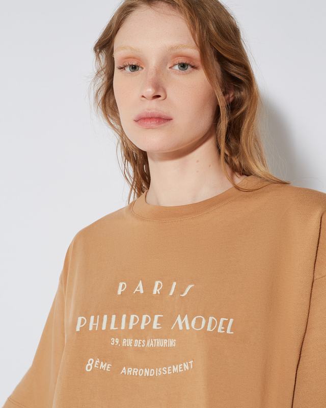 Philippe Model T-shirt cropped Marion da Donna Marrone in Jersey Consegna Veloce