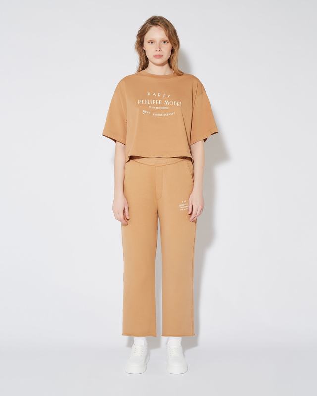 Philippe Model T-shirt cropped Marion da Donna Marrone in Jersey Consegna Veloce