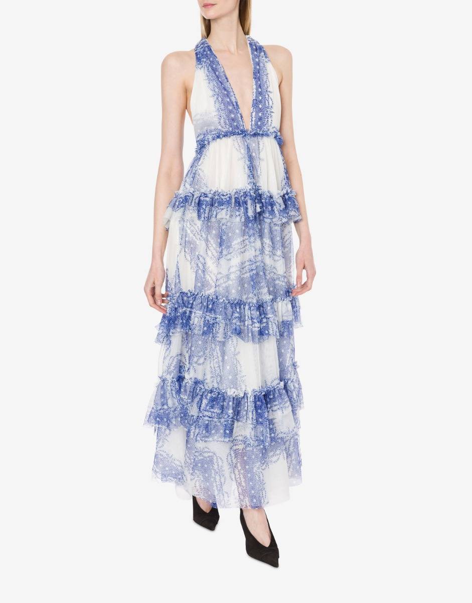 Philosophy Di Lorenzo Serafini Abito a balze in tulle stampato Vendita Calda