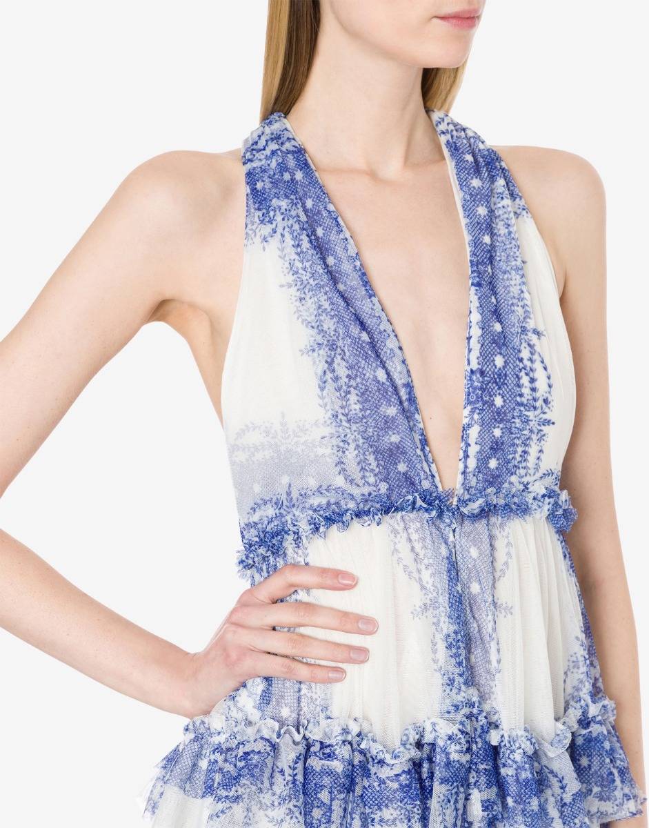 Philosophy Di Lorenzo Serafini Abito a balze in tulle stampato Vendita Calda