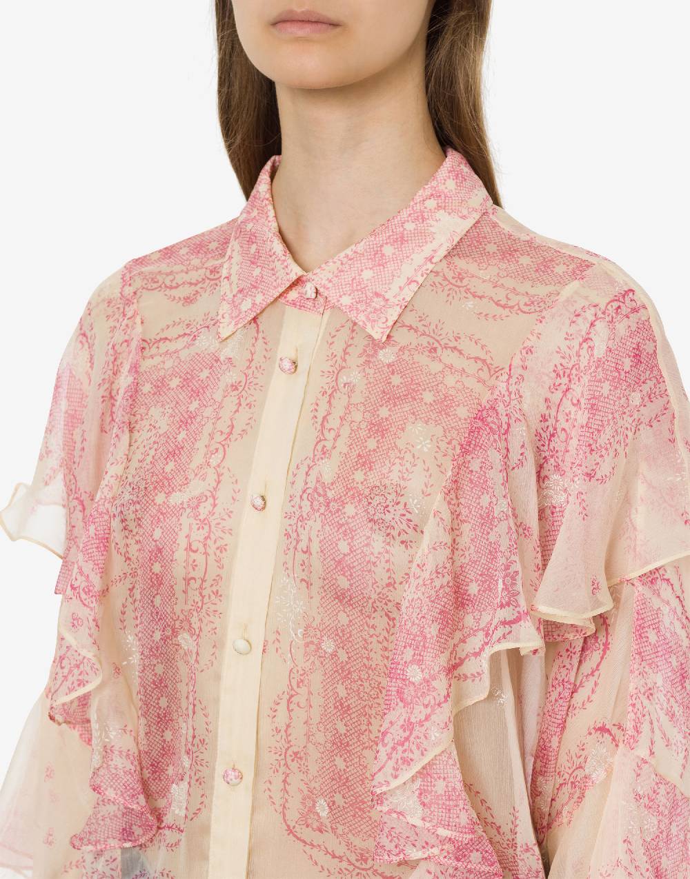 Philosophy Di Lorenzo Serafini Camicia in crépon di seta con volant Pezzi Unici