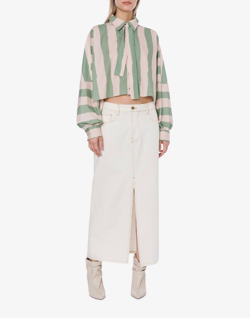 Philosophy Di Lorenzo Serafini Camicia crop a righe in cotone stretch Saldi