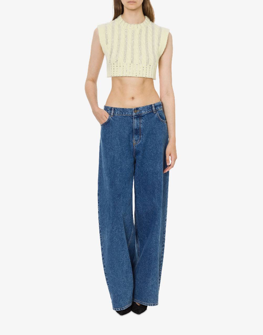 Philosophy Di Lorenzo Serafini Crop top in baby alpaca e lana con strass 2025